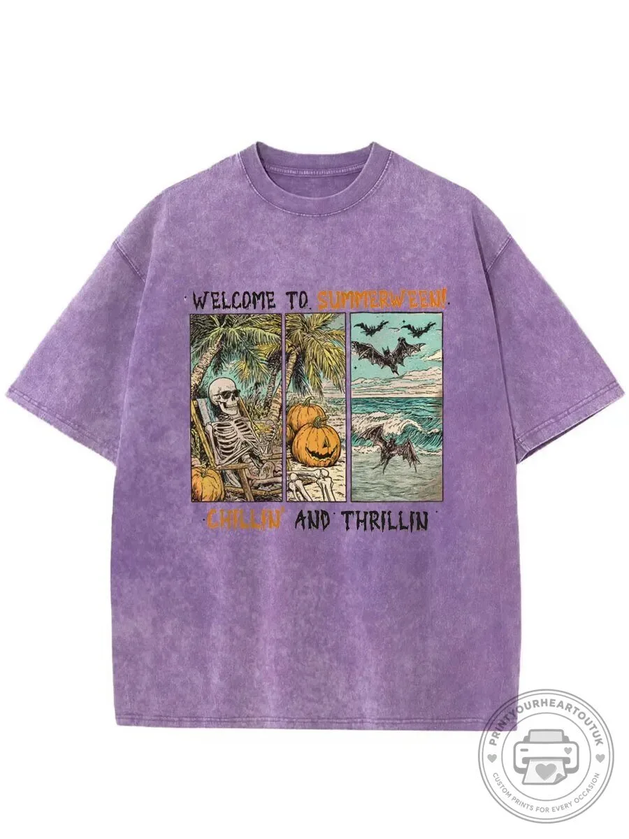 Welcome To Summerween Chillin And Thrillin Skeleton Beach Washed T-Shirt