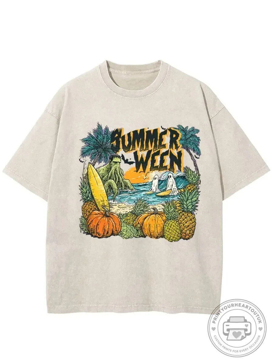 Summerween Beach Party Cthulhu Ghost Surfing Halloween T-Shirt