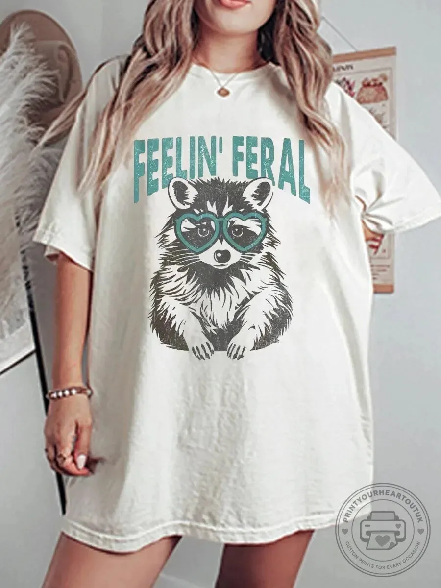 Feelin' Feral Raccoon Heart Sunglasses Graphic T-Shirt